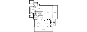 A floor plan of a house with a garage and a separate guest house.