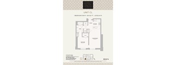 A floor plan for a unit at Market Square Tower, showing a bedroom, bath, kitchen, and living/dining area.