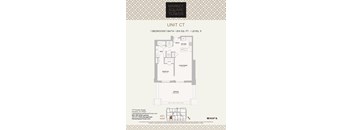 A floor plan for a 1 bedroom/1 bath unit at the MarkeT Square Tower.