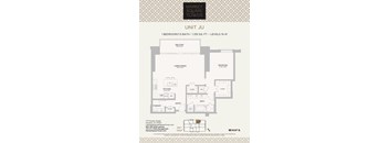 A floor plan for a unit at Market Square Tower, showing a bedroom, living room, kitchen, and bathroom.