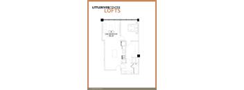 A floor plan of a loft apartment with one bedroom and 760 square feet.