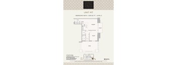 A floor plan for a 1 bedroom/1 bath apartment at Market Square Tower.