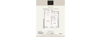 A floor plan for a unit at Market Square Tower, showing a kitchen, living room, and bedroom.