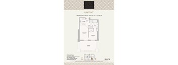 A floor plan for a 1 bedroom unit at Market Square Tower.