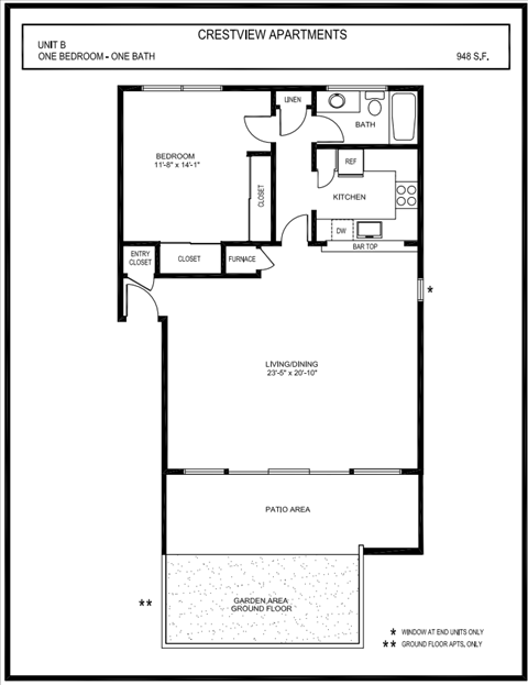 Crestview - 1 Bed 1 Bath Floorplan B