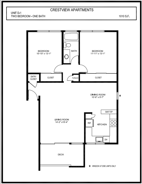 Crestview - 2 Bed 1 Bath Floorplan D1