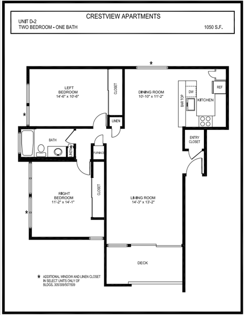 Crestview - 2 Bed 1 Bath Floorplan D2