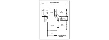 A floor plan for apartment unit D-2 with two bedrooms and one bath.