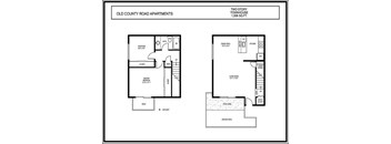 A floor plan for the Old County Road Apartments, a two-story townhouse with a total of 1,008 square feet.