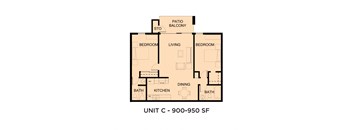 Unit C - Two Bedrooms, Two Bathrooms