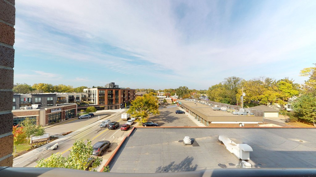 Balcony view of buildings surrounding Elements of Linden Hills