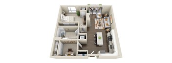 this is a 3d floor plan of a 752 square foot 1 bedroom apartment at the