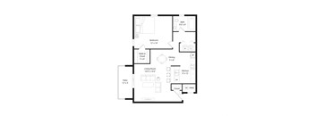 a floor plan of a residence with a bedroom and a living room