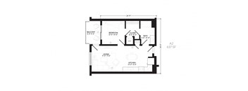 a floor plan of a house with a bedroom and a living room
