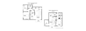 A floor plan of a house with two bedrooms and a living area.