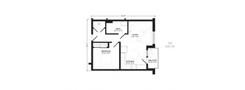 a floor plan of a house with a bedroom and a living room