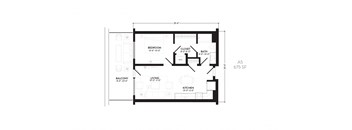 a floor plan of a house with a bedroom and a living room
