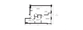 a floor plan of a house with a bedroom and a living room