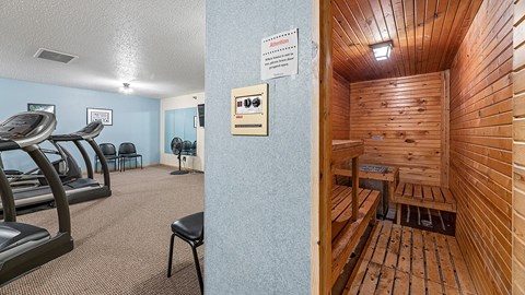 the gym and relaxation room at our apartments