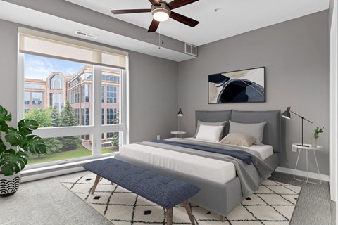 Bedroom With Ceiling Fan at Arcata Apartments, Golden Valley, Minnesota