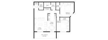 a floor plan of a small house with a bedroom and a living room
