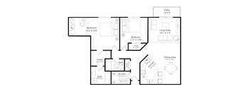 a floor plan of a living room and a bedroom