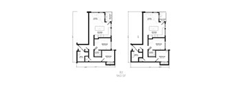 Two floor plan diagrams for a building labeled B2 960 SF.