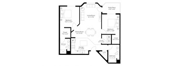 a floor plan of a bedroom floor plan with an open floor plan