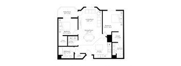 a floor plan of a unit with a bedroom and a living room