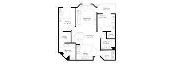 a floor plan of a bedroom floor plan with an open floor plan