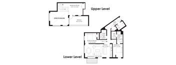 A floor plan of a two-story house with a living room, two bedrooms, a bathroom, and a study.