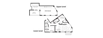 A floor plan of a two level home with a terrace and a living room.