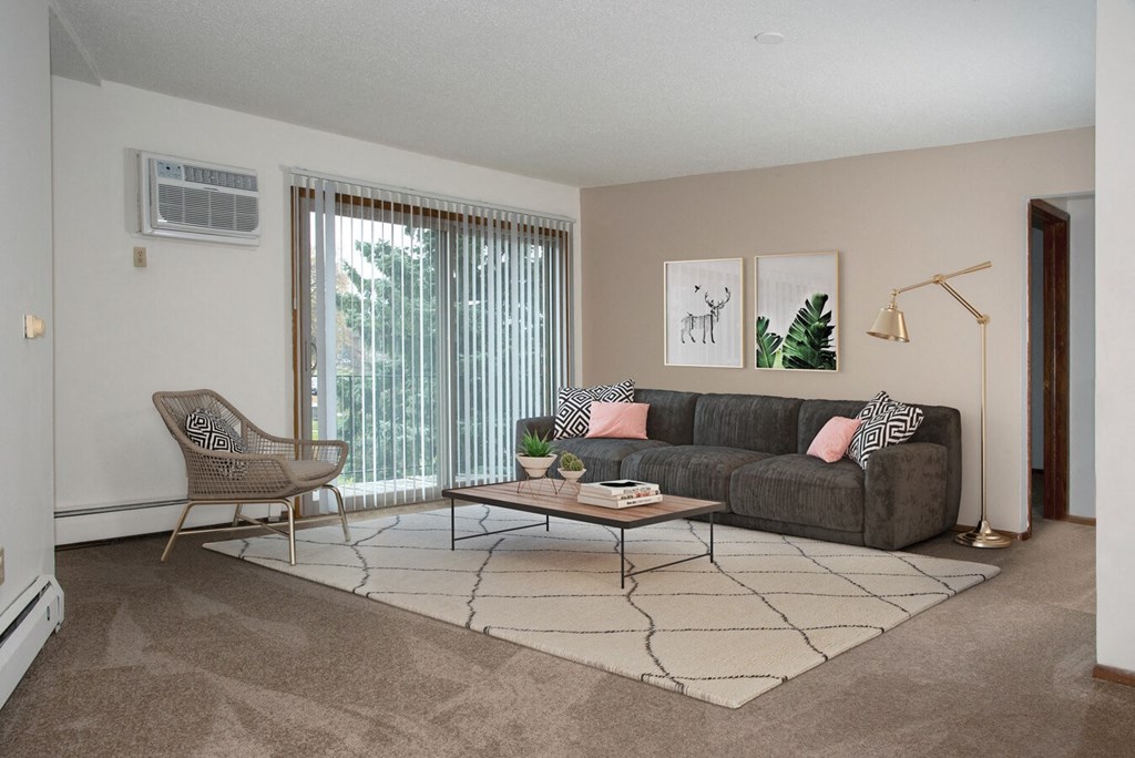 a living room with a couch and a coffee table