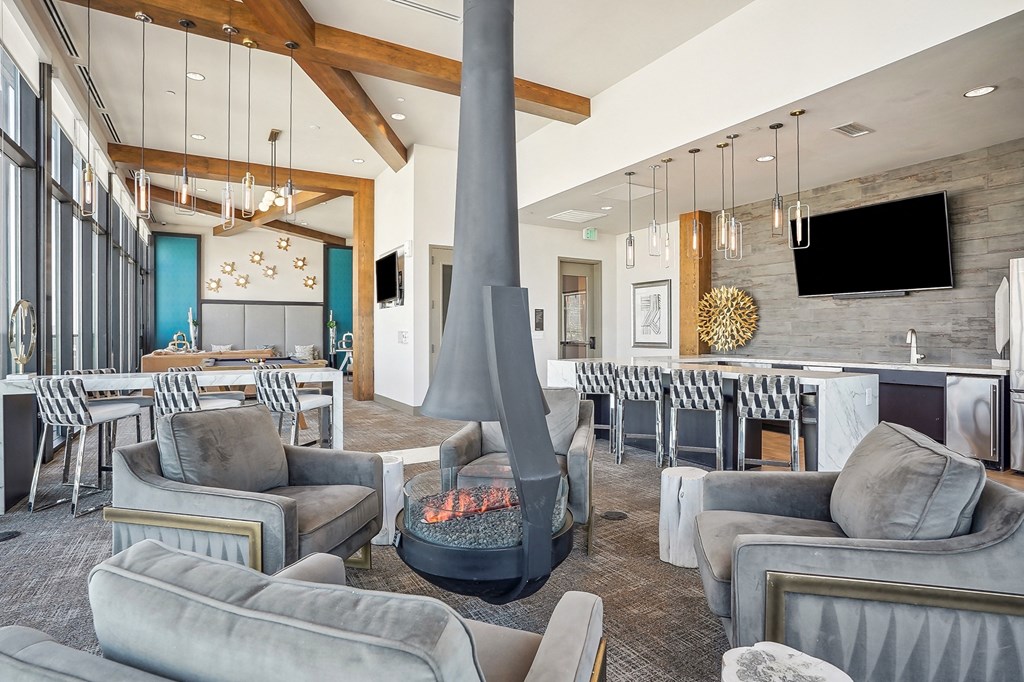 Relax by the fireplace in the sky lounge