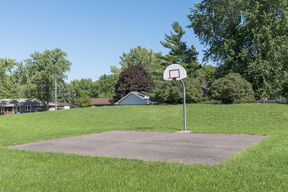 a basketball hoop in the middle of a field