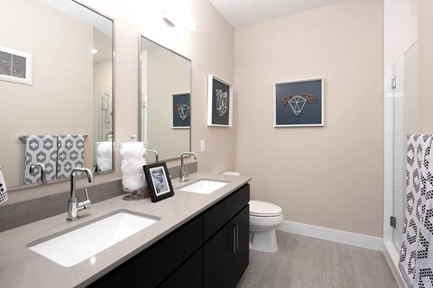 Bathroom with Quartz Countertop at Dylan at RiNo, Denver, Colorado