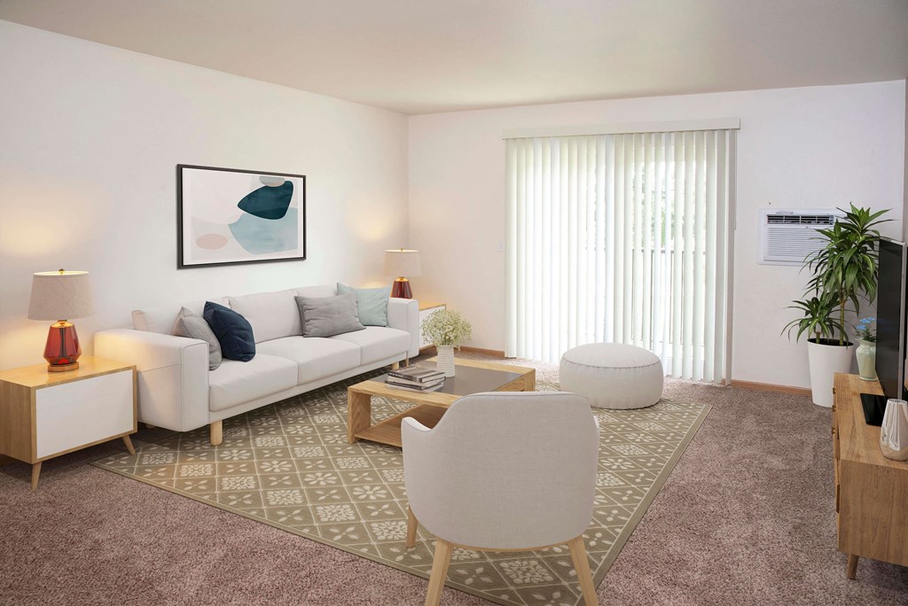 Bright and spacious living area with sliding patio doors to let in great natural light.