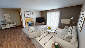 Living Room with Sofa, Fireplace and Sliding Glass Door - Photo Gallery 3