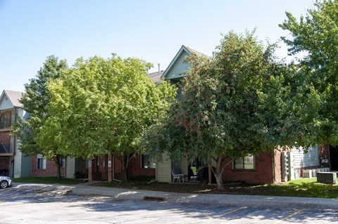 Large Trees Covering Greenfield Apartment Building