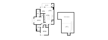 a floor plan of a house with two floors and a staircase