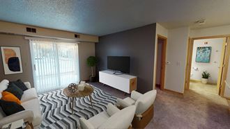 a living room with a couch and a table