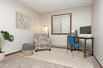 White Living Room with Work Desk and Chair - Photo Gallery 2