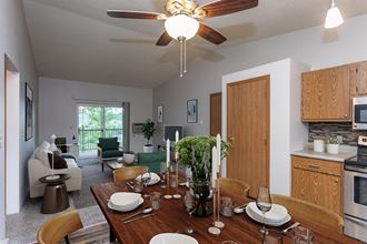Open and contemporary layout with the kitchen, dining, and living areas all flowing seamlessly into one another.