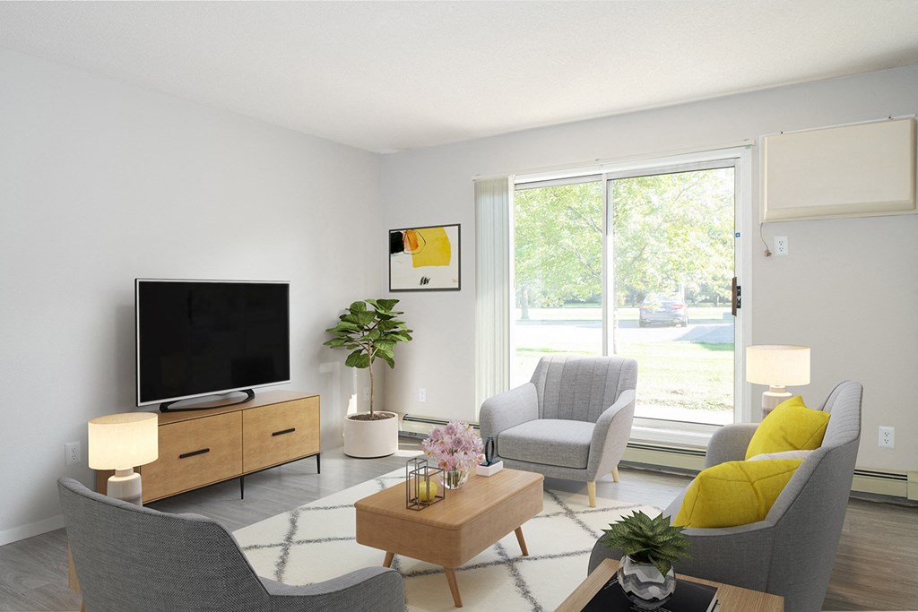 Living room spaces that let light in through sliding glass doors