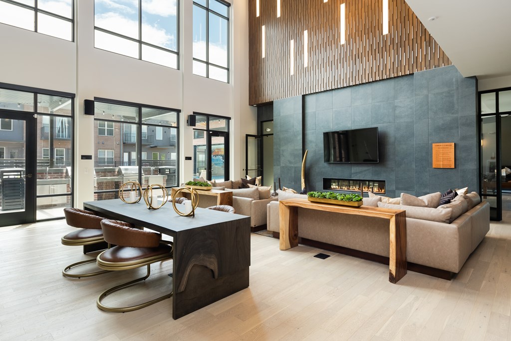 Fireplace Lounge in the clubhouse with cozy seating  and work spaces