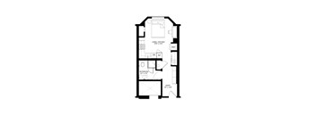 A floor plan of a house with a living room, dining room, kitchen, bathroom, and entry.