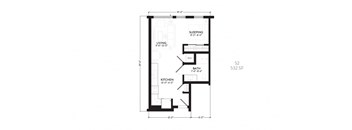 a floor plan of a small house with a bedroom and a living room