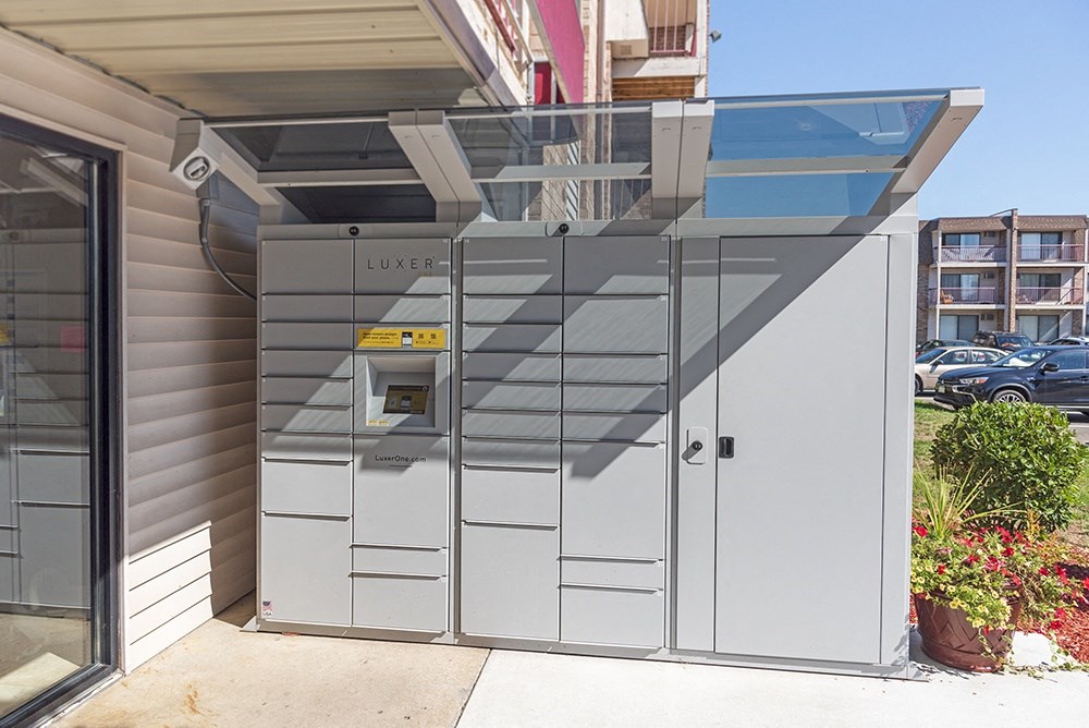 the front of a building with a parking meter