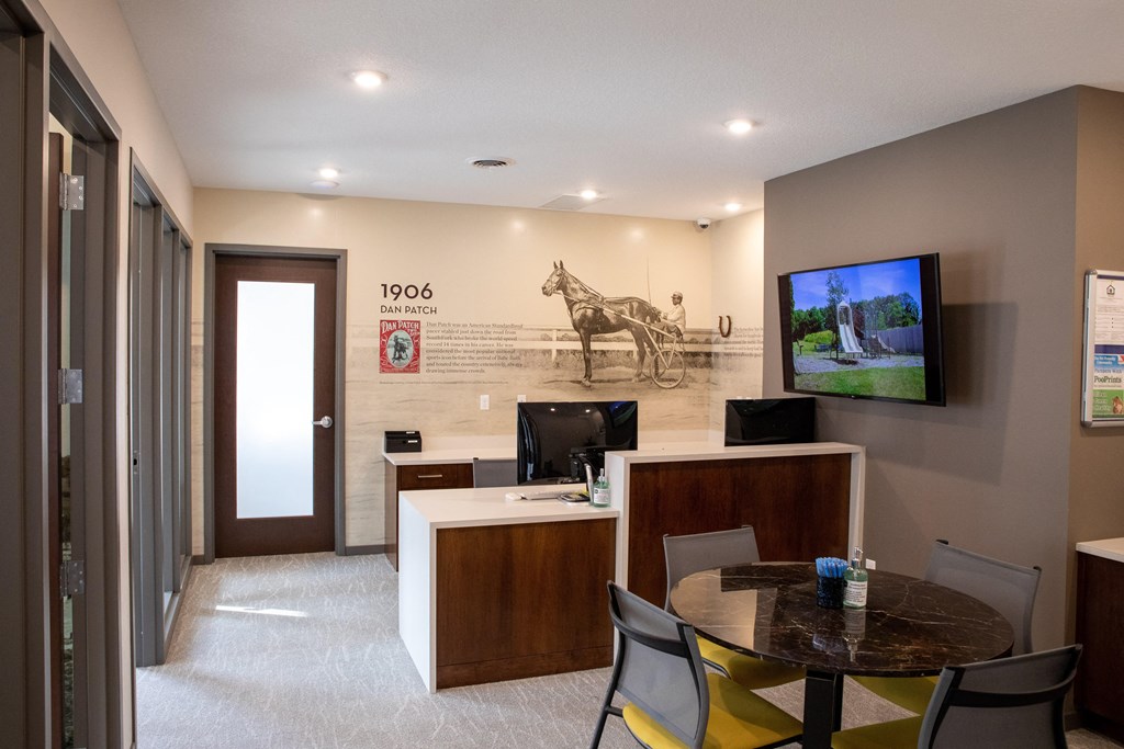 Front Desk with Computers and TV