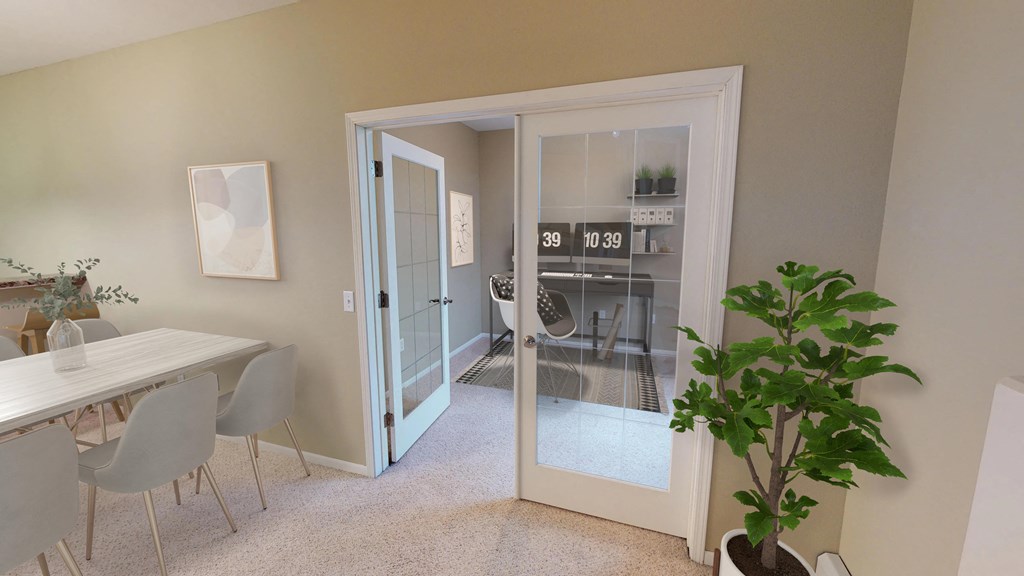 Home Office with Desk and Computers, Glass Doors